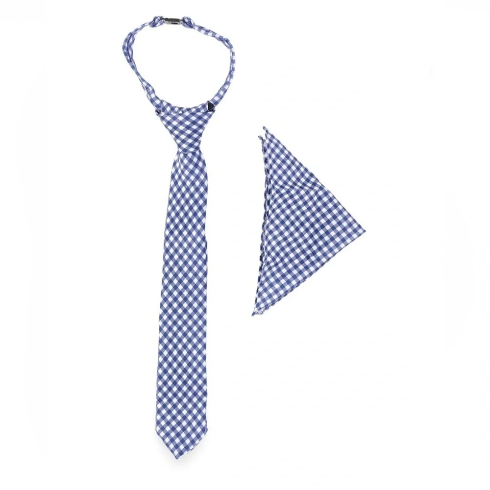 Boys Blue & White Necktie and Pocket Square Set, 2-Piece